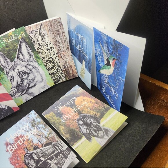Hand Crafted Set of 9 Original Art Assorted Nature Birthday Cards - Picture 4 of 8